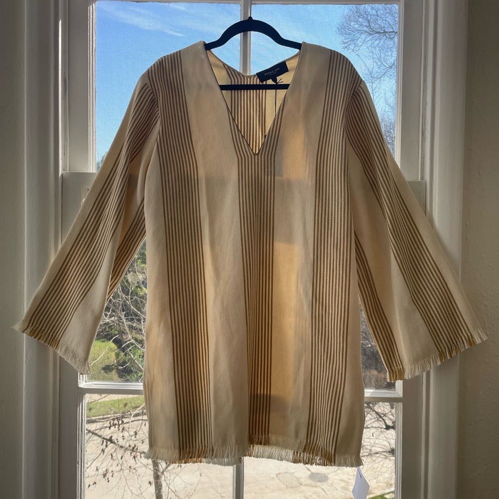 White and gold striped dress poncho by Derek Lam, 44